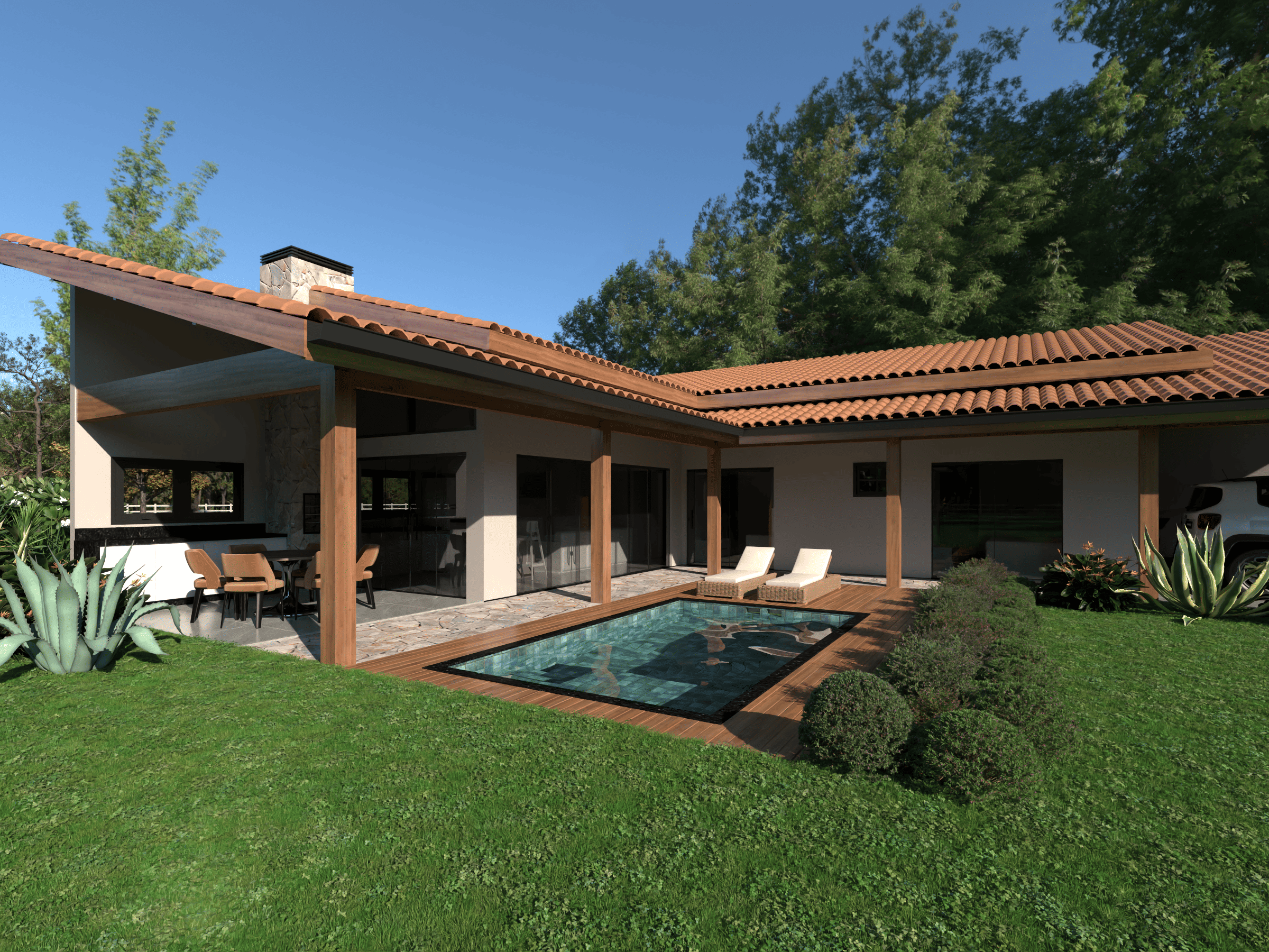 Fachada Casa de Campo em L P34