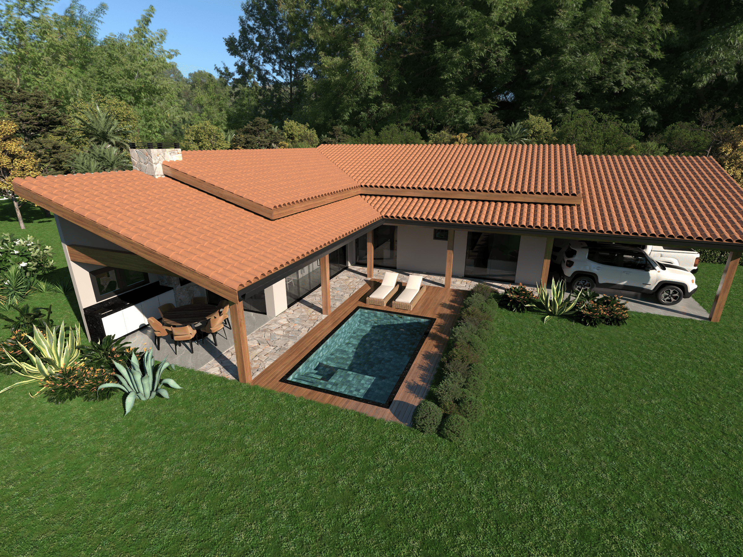 Fachada Casa de Campo em L P34